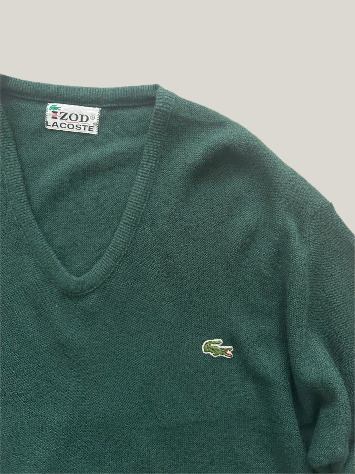 80'S VINTAGE LACOSTE IZOD V-NECK WOOL PULLOVER SWEATER - M/L