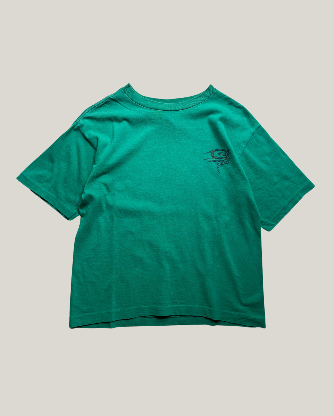 Green Bugle Boy t-shirt with a logo on the left chest