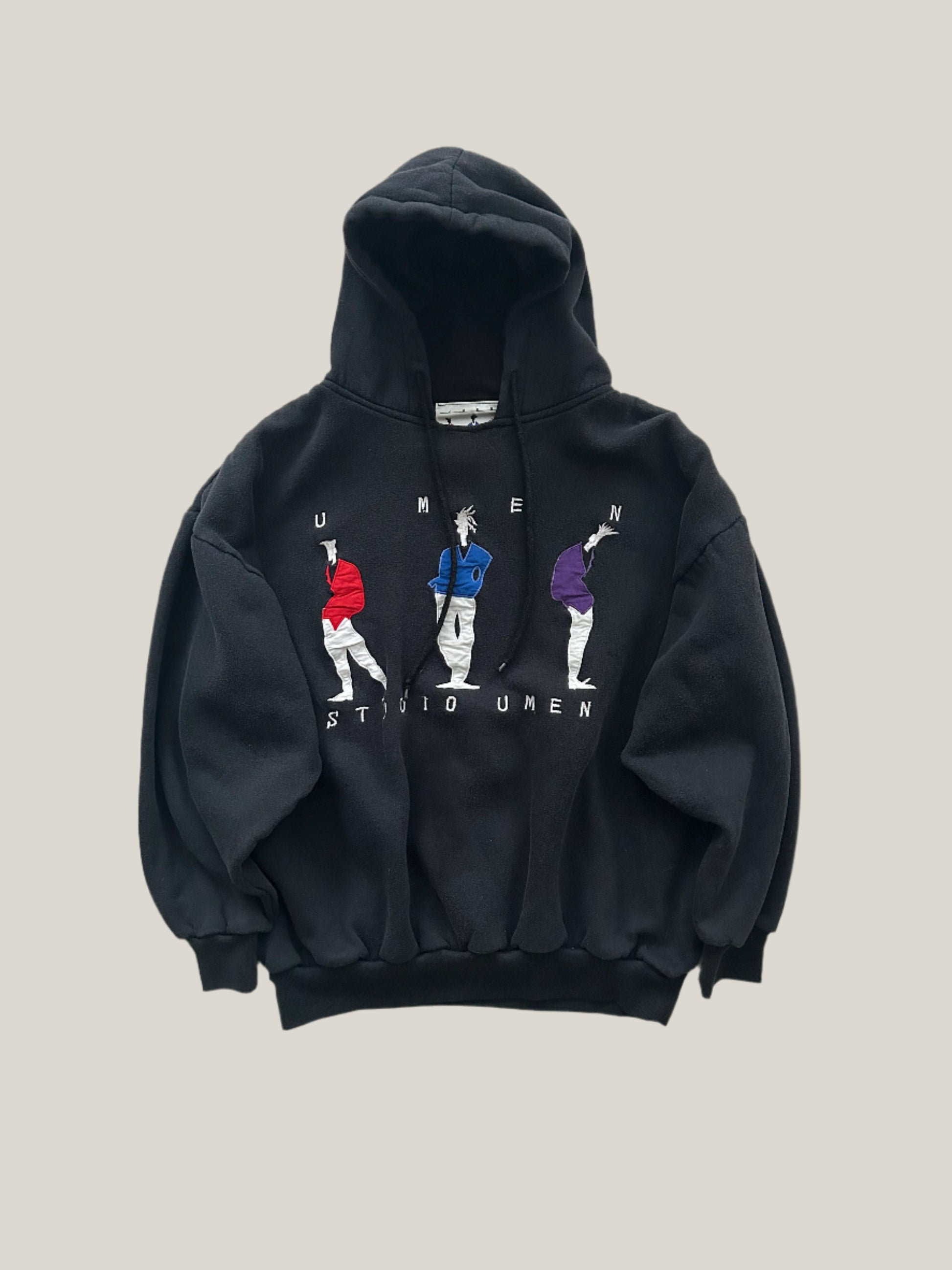 vintage Black Umen studios hoodie with colorful graphic design 