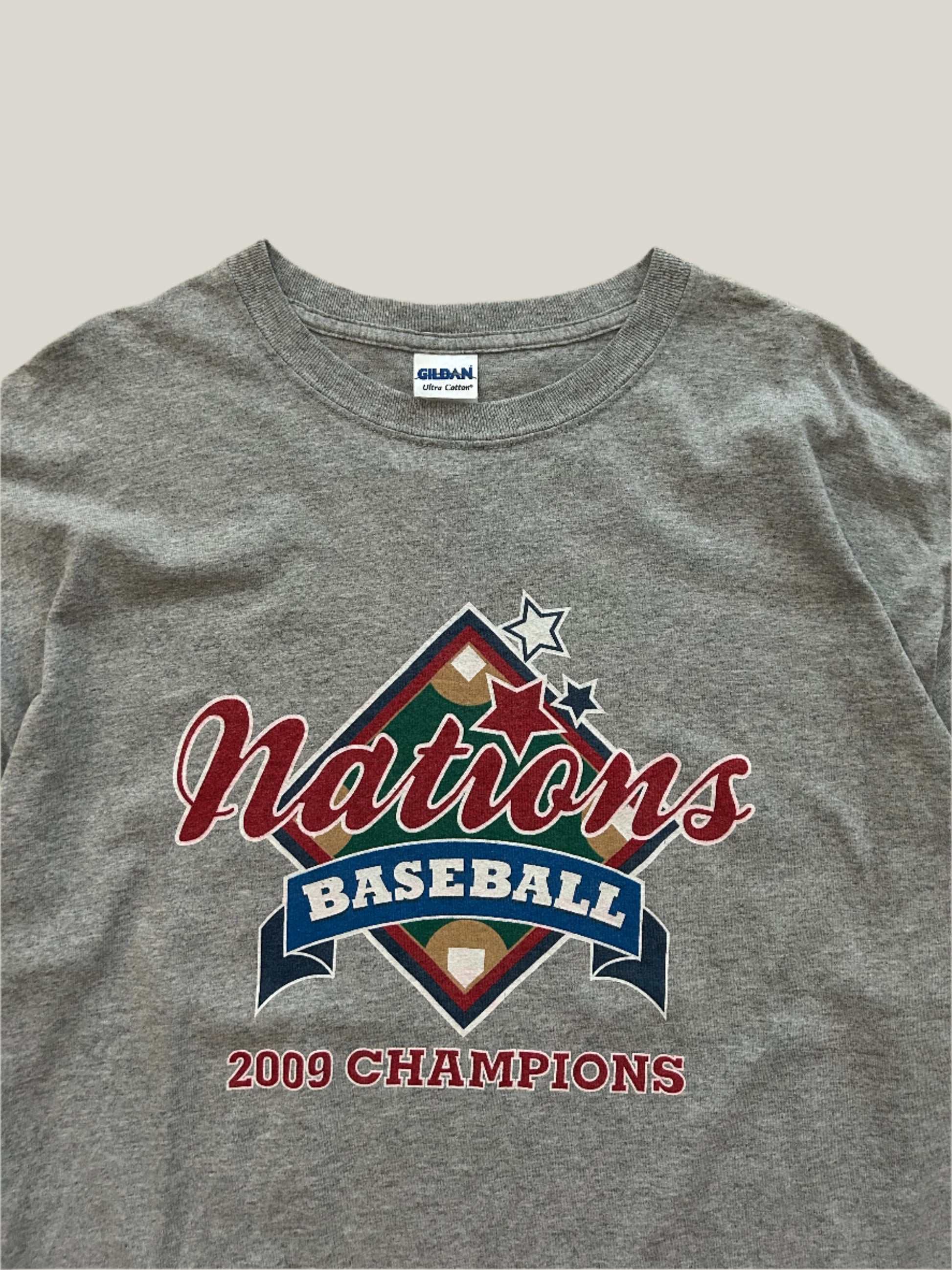 Gray t-shirt with 'Nations Baseball 2009 Champions' design 