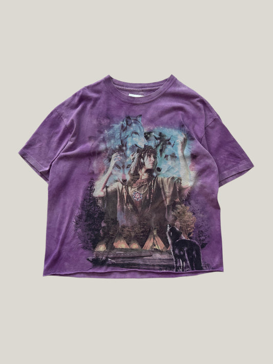 Purple t-shirt with graphic design 